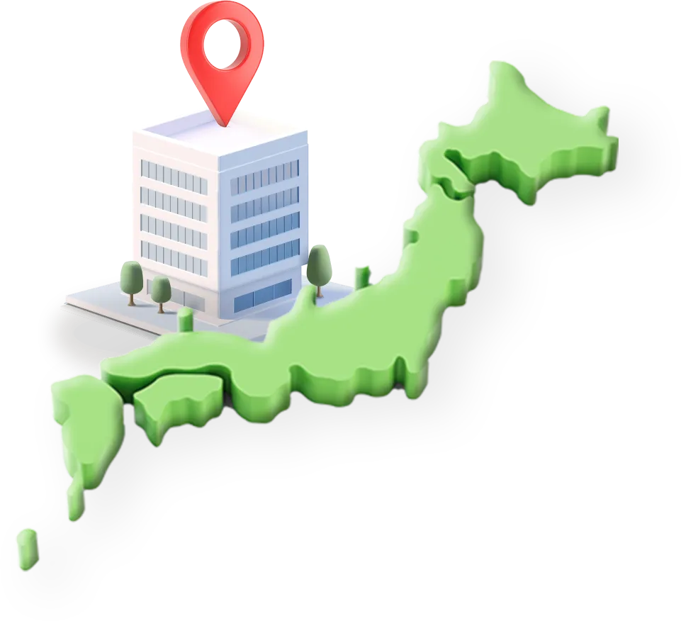 日本地図とオフィスのイラスト